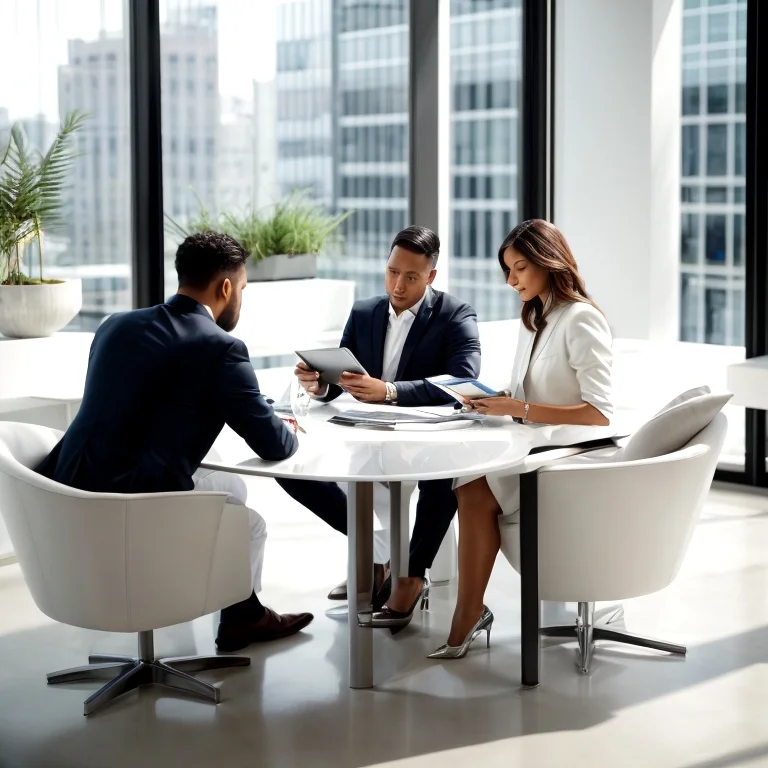 Entrepreneurs consulting with legal advisor